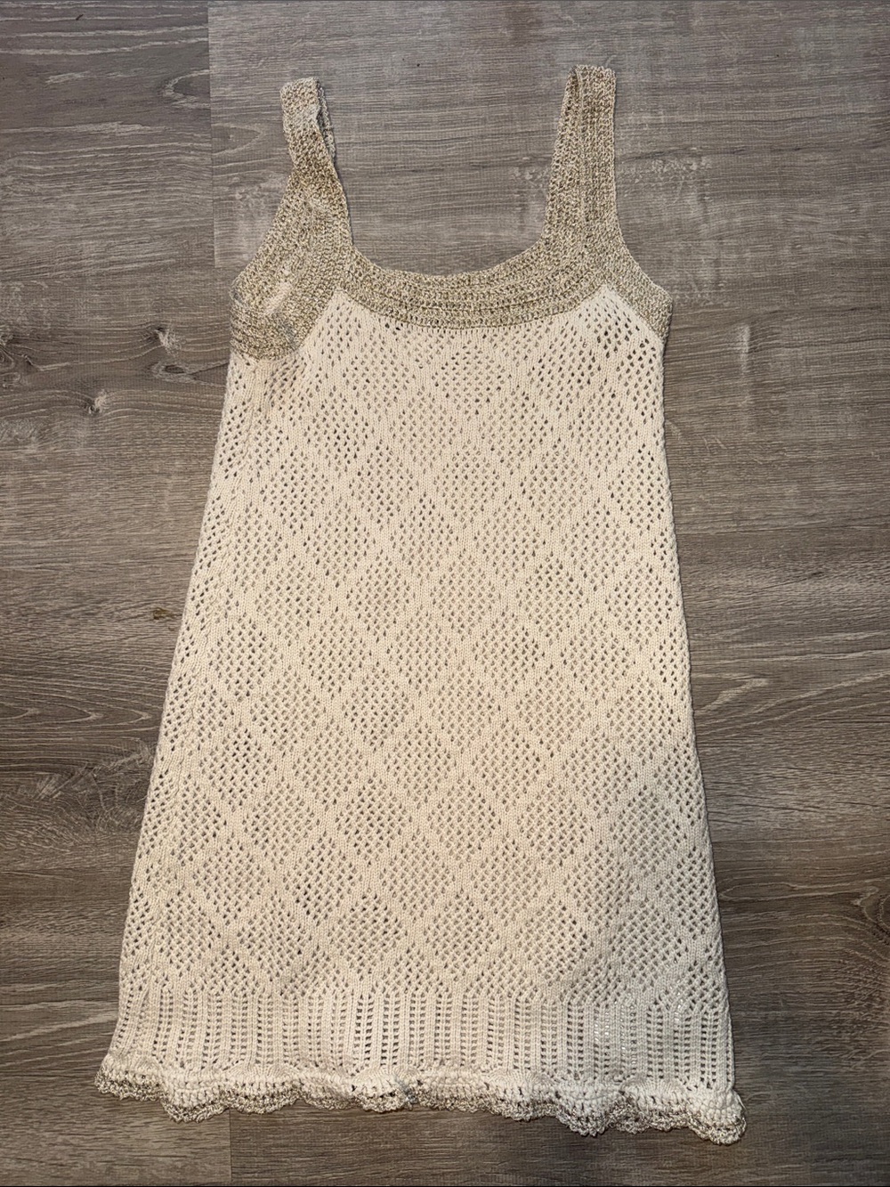 VENUS Cream Crochet Tank with Gold Metallic Trim